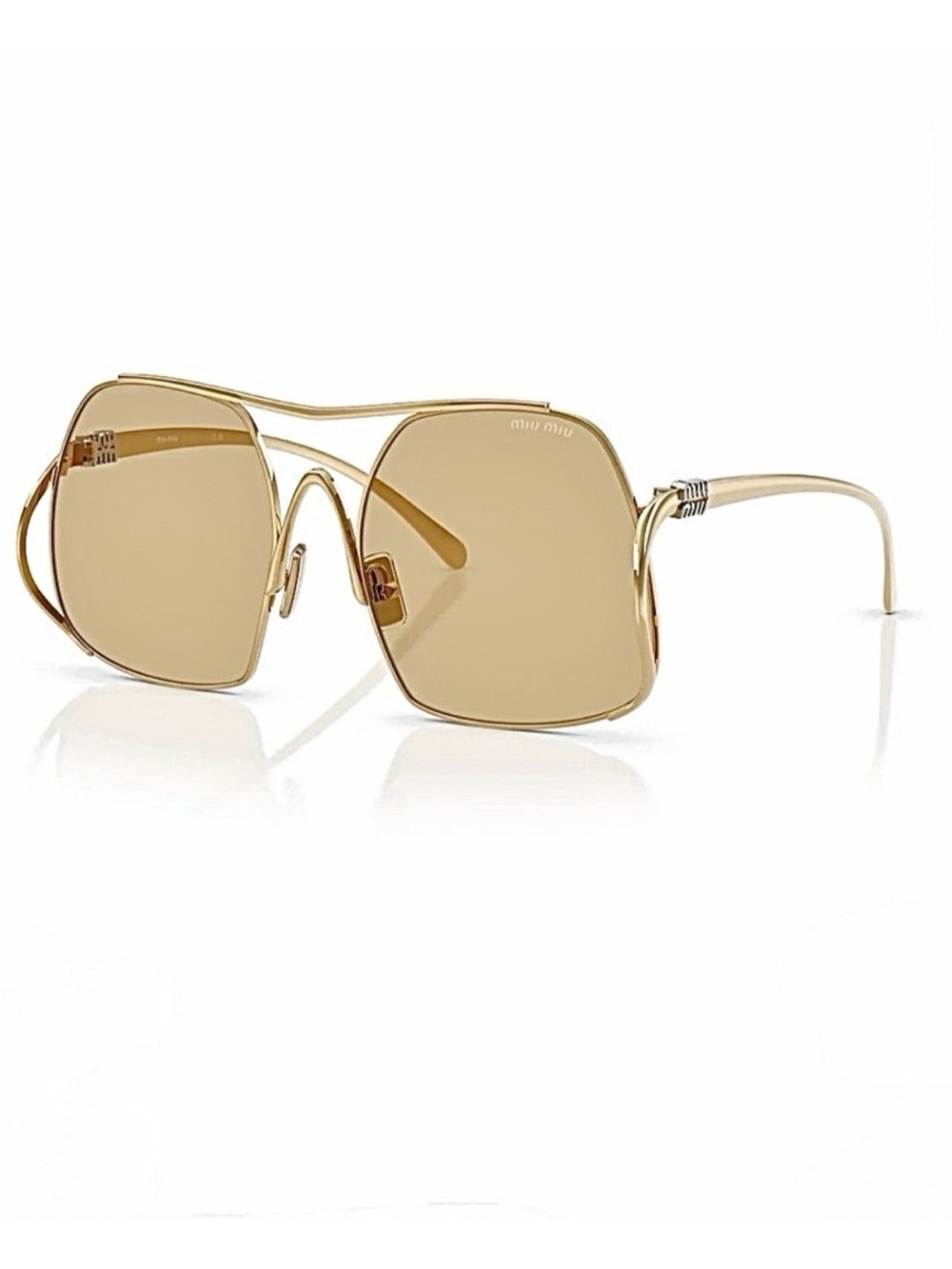 NEW Miu Miu MU A55S 5AK10R Women’s Gold Frame Yellow Lens Sunglasses Authentic